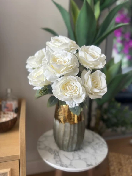 Nettenevime Yapay Çiçek 7li Gül Demeti 40*30cm 1.Kalite Büyükboy BEYAZ ürün görseli 1