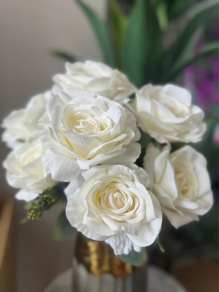 Nettenevime Yapay Çiçek 7li Gül Demeti 40*30cm 1.Kalite Büyükboy BEYAZ - Resim 2