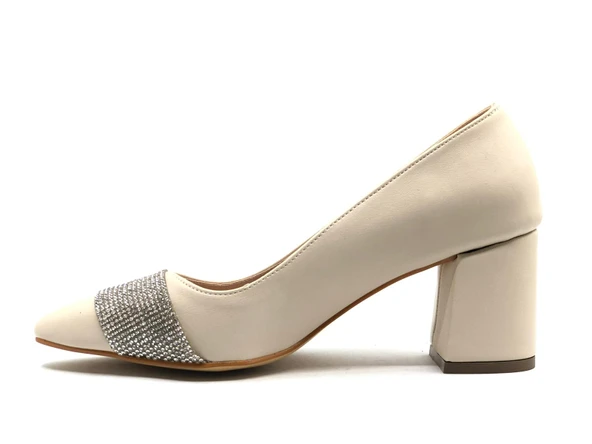 Mehtap Kalın Şerit Taş Detaylı 6 cm Topuklu Kadın Klasik Ayakkabı - Resim 6