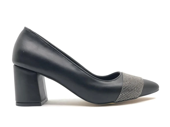 Mehtap Kalın Şerit Taş Detaylı 6 cm Topuklu Kadın Klasik Ayakkabı - Resim 2