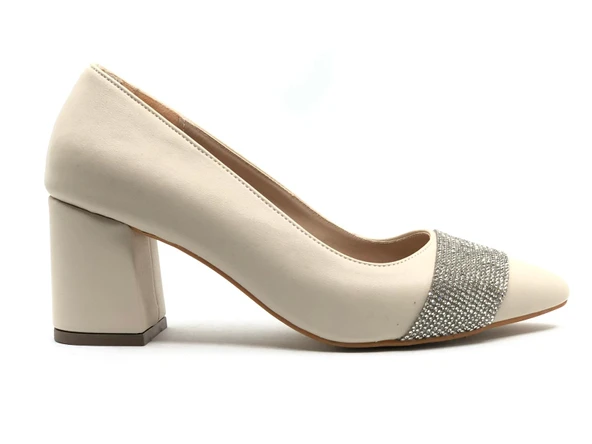 Mehtap Kalın Şerit Taş Detaylı 6 cm Topuklu Kadın Klasik Ayakkabı - Resim 5