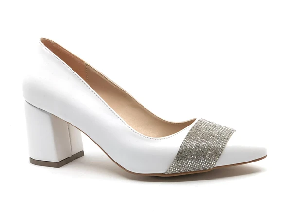 Mehtap Kalın Şerit Taş Detaylı 6 cm Topuklu Kadın Klasik Ayakkabı - Resim 7
