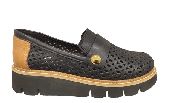 MAMMAMİA D24YA-3415 KALIN TABAN DERİ KADIN LOAFER AYAKKABI