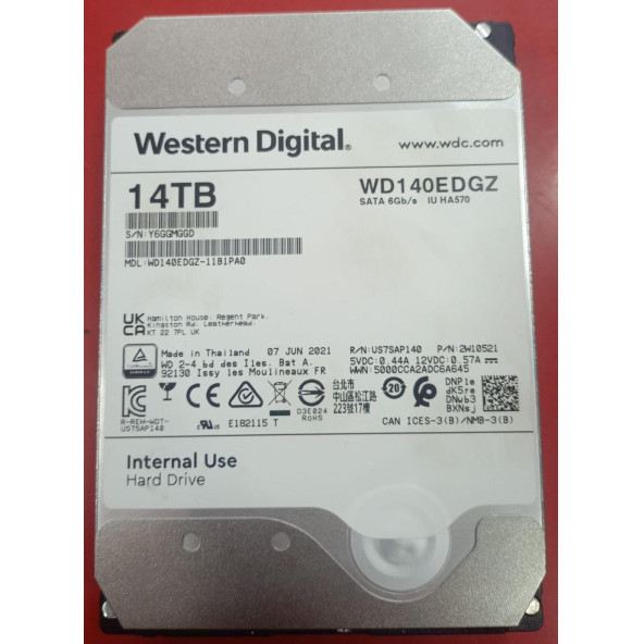 WD WD140EDGZ 14TB 5400RPM SATA 6.0Gbps 512MB Cache 3.5inch HDD Refrubished Yenilenmiş