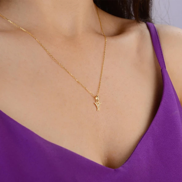 14 Ayar Altın Y Harfi Taşlı Kolye Ucu 0,47 gr - Resim 6