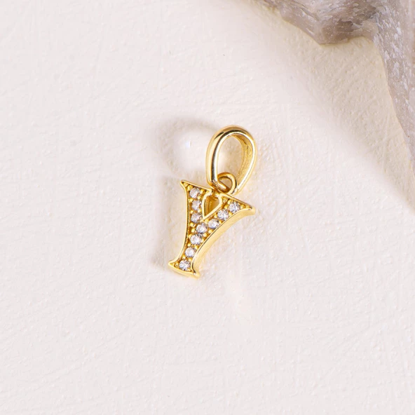 14 Ayar Altın Y Harfi Taşlı Kolye Ucu 0,47 gr - Resim 2