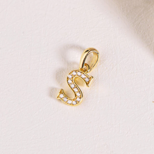 14 Ayar Altın S Harfi Taşlı Kolye Ucu 0,50 gr - Resim 2