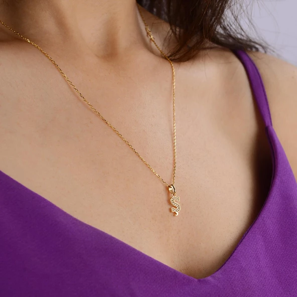 14 Ayar Altın Ş Harfi Taşlı Kolye Ucu 0,53 gr - Resim 6