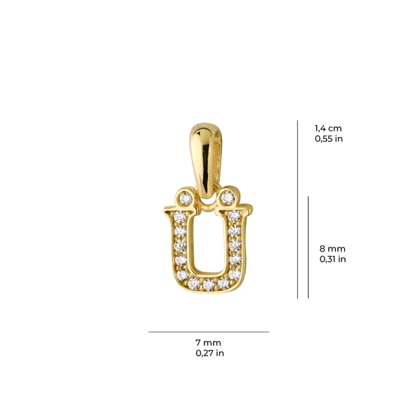 14 Ayar Altın Ü Harfi Taşlı Kolye Ucu 0,55 gr - Resim 3