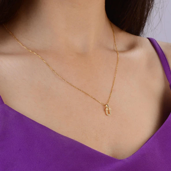 14 Ayar Altın Ü Harfi Taşlı Kolye Ucu 0,55 gr - Resim 6