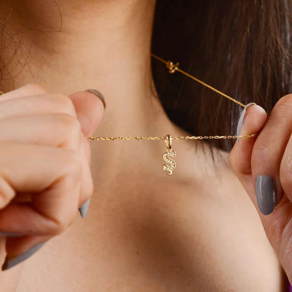 14 Ayar Altın Ş Harfi Taşlı Kolye Ucu 0,53 gr - Resim 5