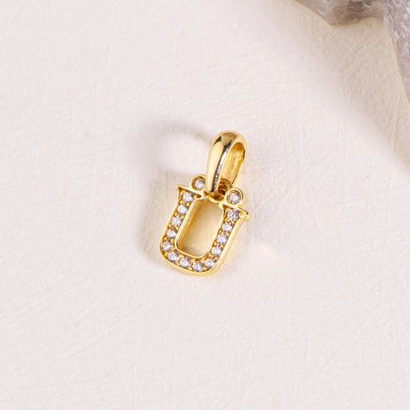 14 Ayar Altın Ü Harfi Taşlı Kolye Ucu 0,55 gr - Resim 2