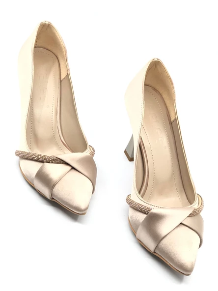 Feles Kadeh Topuk Saten Şerit Taşlı Stiletto Kadın Topuklu Ayakkabı - Resim 5