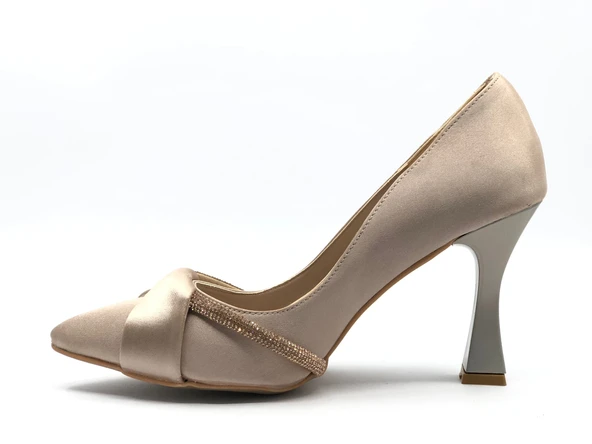 Feles Kadeh Topuk Saten Şerit Taşlı Stiletto Kadın Topuklu Ayakkabı - Resim 8