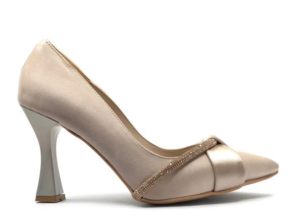 Feles Kadeh Topuk Saten Şerit Taşlı Stiletto Kadın Topuklu Ayakkabı - Resim 6