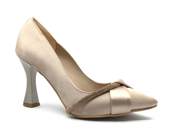 Feles Kadeh Topuk Saten Şerit Taşlı Stiletto Kadın Topuklu Ayakkabı - Resim 7