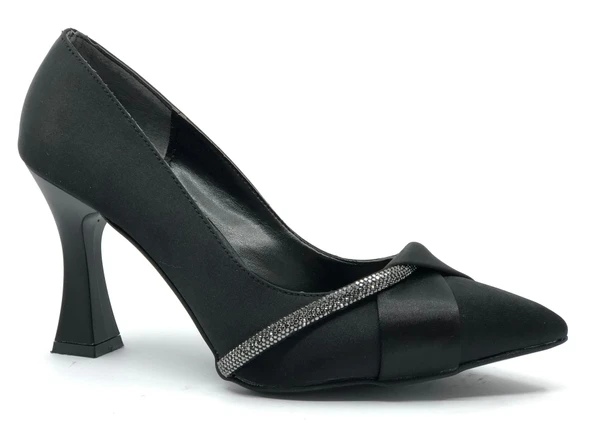 Feles Kadeh Topuk Saten Şerit Taşlı Stiletto Kadın Topuklu Ayakkabı - Resim 10
