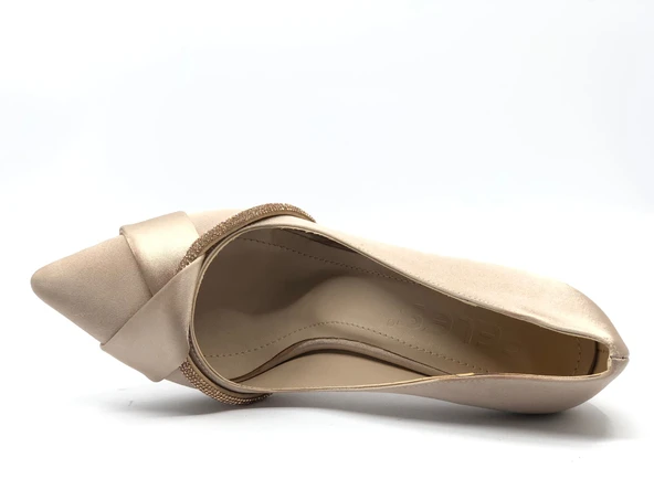 Feles Kadeh Topuk Saten Şerit Taşlı Stiletto Kadın Topuklu Ayakkabı - Resim 9