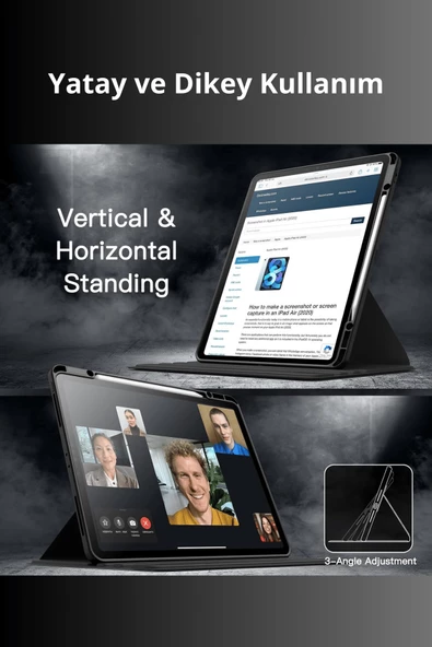 iPad Air 13 inç 2024 360 Derece Dönebilen Standlı Pino iPad Tablet Kılıfı - Resim 5