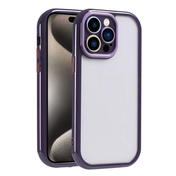 Gpack Apple iPhone 15 Pro Kılıf Kenar ve Çerçeve Renkli Kamera Korumalı Vitamin Kapak - 4