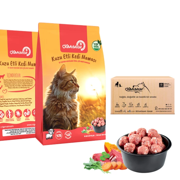 Çiğmamam Barf Kedi için Kuzulu Köfte 3 Kg 1000Gr 3 Adet