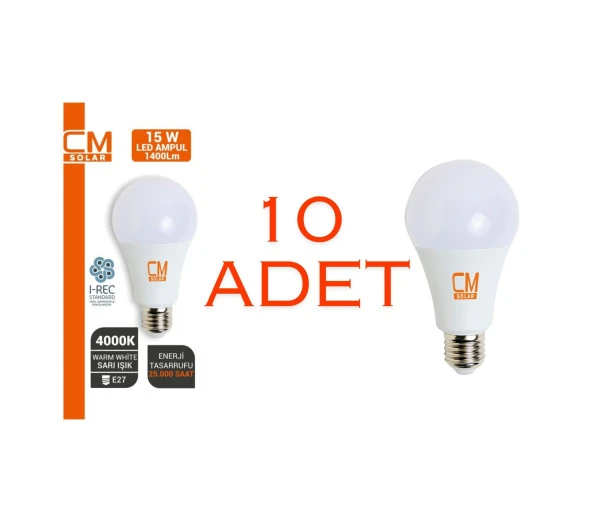 CMSOLAR 15W E27 DUY 4000K GÜN IŞIĞI LED EV AMPULÜ 10'LU PAKET