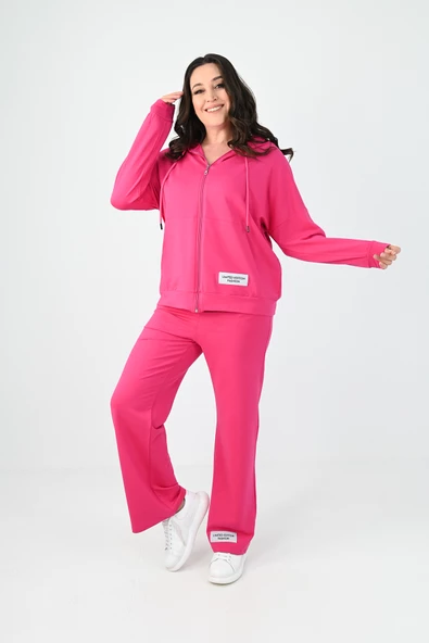 Kadın Büyük Beden Etiket Detaylı Kapüşonlu Eşofman Takımı 8077-24 - 11