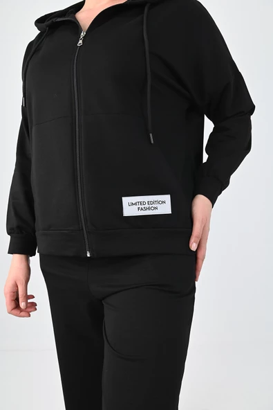 Kadın Büyük Beden Etiket Detaylı Kapüşonlu Eşofman Takımı 8077-24 - 5