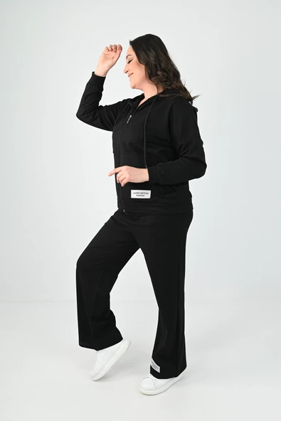 Kadın Büyük Beden Etiket Detaylı Kapüşonlu Eşofman Takımı 8077-24 - 3