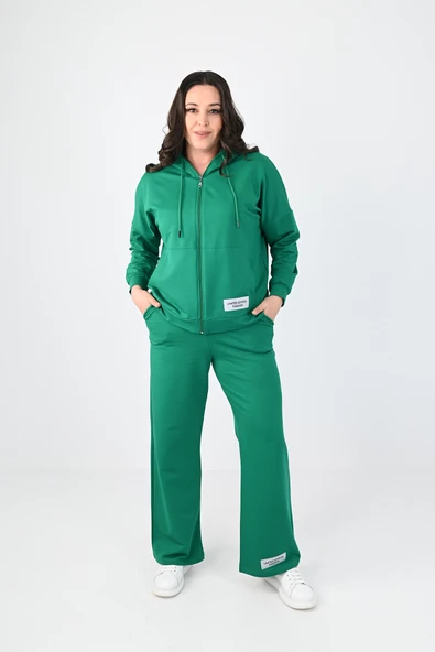 Kadın Büyük Beden Etiket Detaylı Kapüşonlu Eşofman Takımı 8077-24 - 6