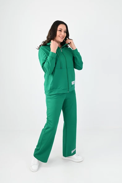 Kadın Büyük Beden Etiket Detaylı Kapüşonlu Eşofman Takımı 8077-24 - 7