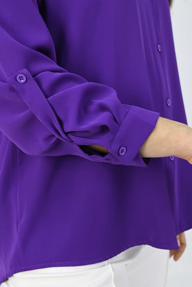 Kadın Büyük Beden Bağlama Detaylı Gömlek 1709-25 - 4