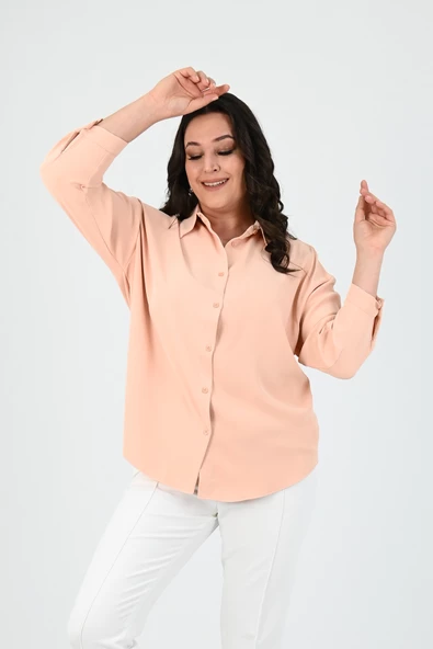 Kadın Büyük Beden Bağlama Detaylı Gömlek 1709-25 - 7