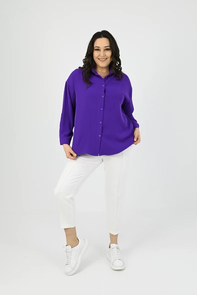 Kadın Büyük Beden Bağlama Detaylı Gömlek 1709-25 - 2