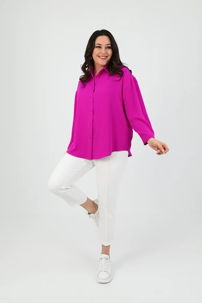 Kadın Büyük Beden Bağlama Detaylı Gömlek 1709-25 - 12