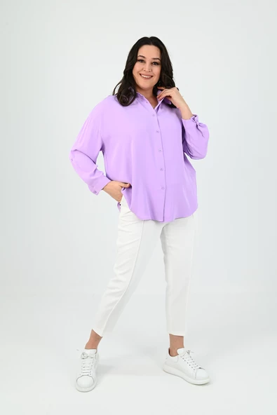 Kadın Büyük Beden Bağlama Detaylı Gömlek 1709-25 - 9