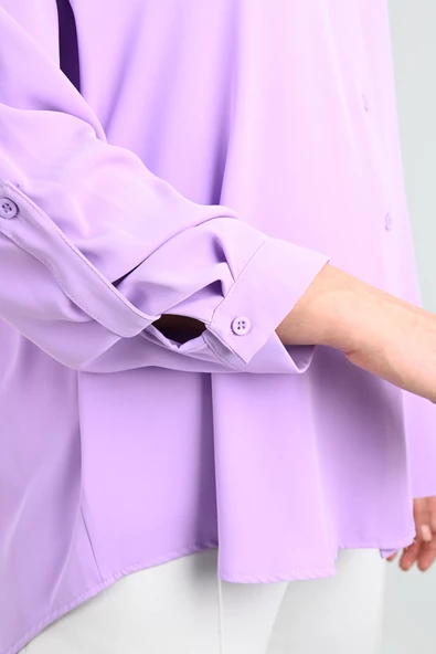 Kadın Büyük Beden Bağlama Detaylı Gömlek 1709-25 - 11