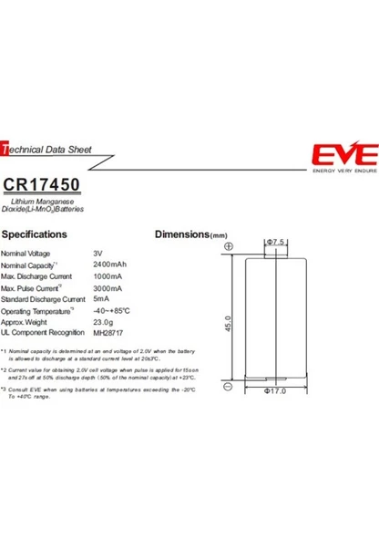 EVE- CR17450 3.0V Lityum Pil Soketli 10'lu - 5