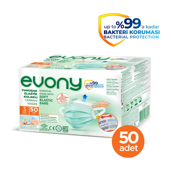 Evony Yumuşak Elastik Kulaklı Maske 50'li (50X2) 100 ADET - 2