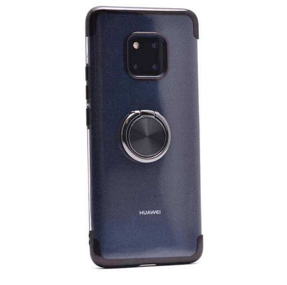 Huawei Mate 20 Pro Kılıf Yüzüklü Standlı Silikon Köşeleri Renkli Kapak (GES)