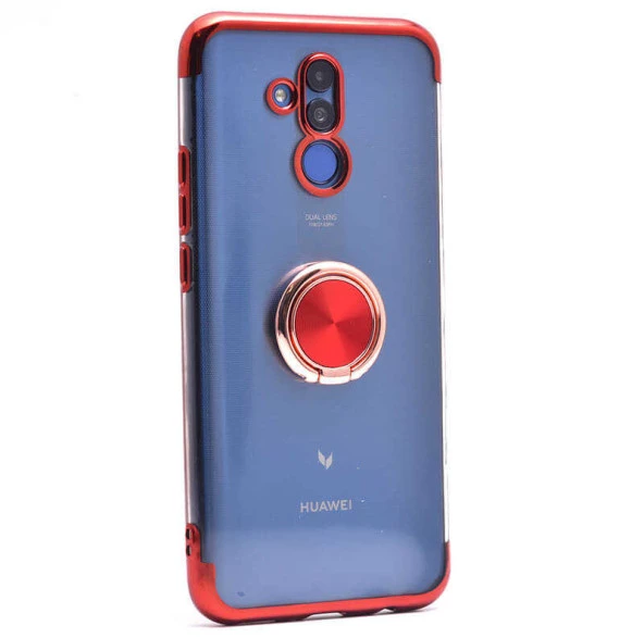 Huawei Mate 20 Lite Kılıf Yüzüklü Standlı Silikon Köşeleri Renkli Kapak (GES)