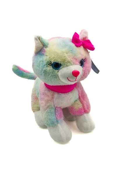 Peluş Pembe Tokalı Kedi Renkli 40 Cm - Mavi Su Dünyası - Resim 2