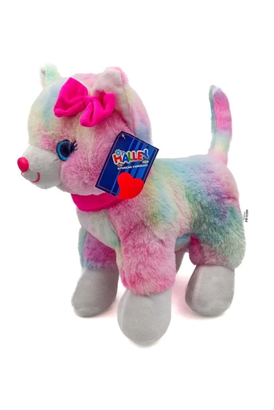 Peluş Pembe Tokalı Kedi Renkli 40 Cm - Mavi Su Dünyası ürün görseli