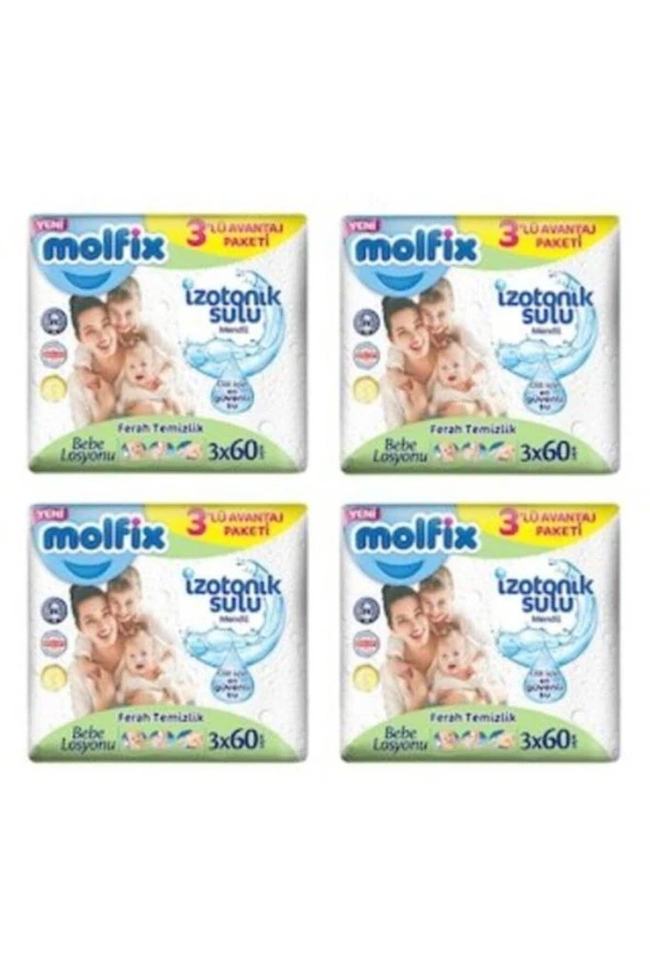 Izotonik Sulu Ferah Temizlik Islak Mendil 3x60'lı X 4 Adet