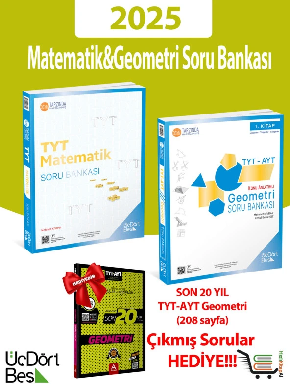 345 -2025 Model Tyt Matematik ve Geometri Soru Bankası Öıkmış Sorular Hediyeli! - Resim 2