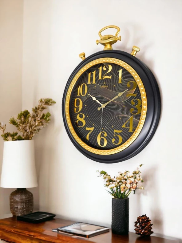 Galaxy 736-KA-1 Serisi Köstekli Saat Görünümlü Sessiz Akar Duvar Saati 50 cm Koyu Kahve-Gold - Resim 3