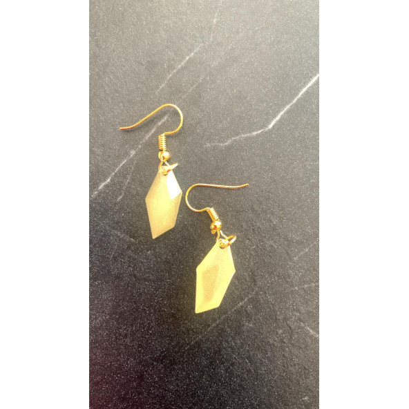 Yavruağzı Somon Rengi Parlak Kristal Şekilli Gold Aksesuarlı Küpe Epoksi El Yapımı Hediyelik ürün görseli