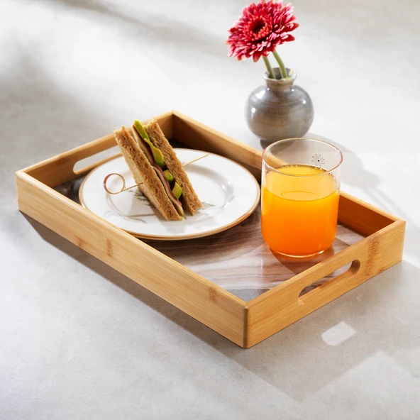 Marbella - Mermer Desenli Tepsi Kahverengi Küçük