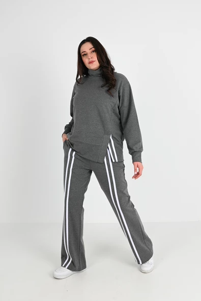 Kadın Büyük Beden Balıkçı Yaka Eşofman Takımı 8070-24 - 11