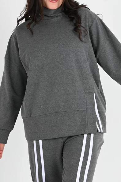 Kadın Büyük Beden Balıkçı Yaka Eşofman Takımı 8070-24 - 12